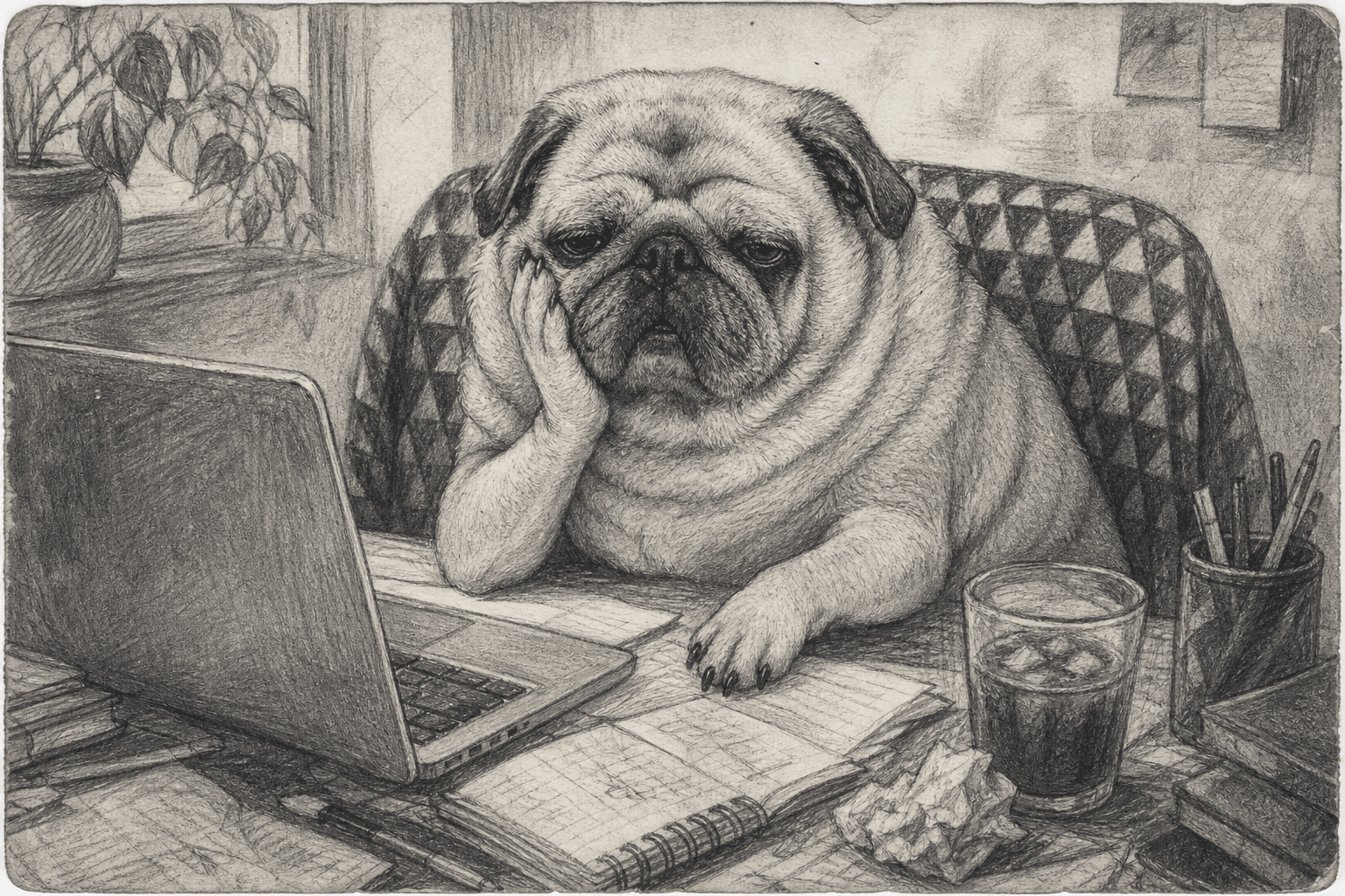 Early sketch: Puggsy in the morning loop (v2).
