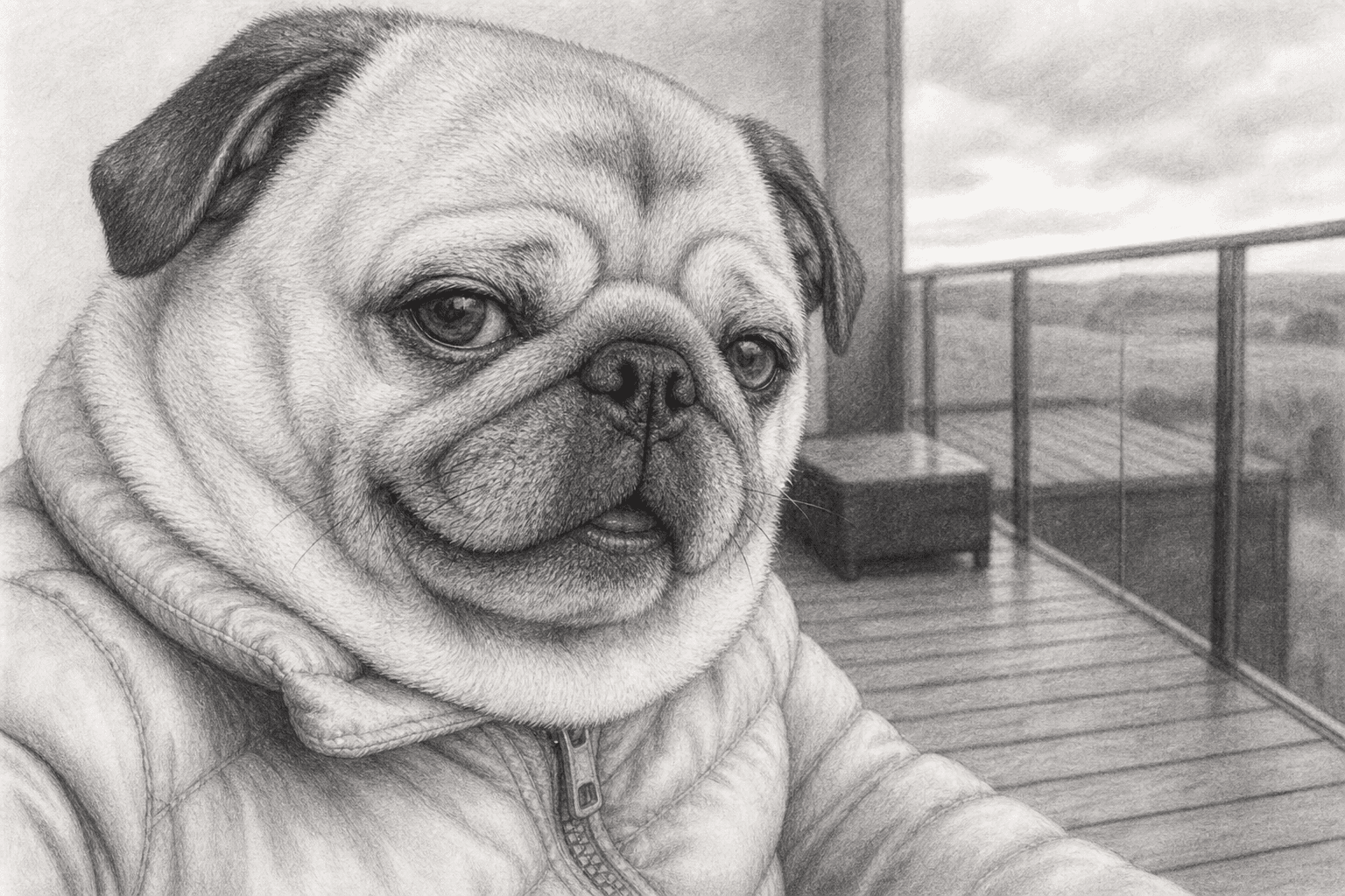 Puggsy taking a balcony selfie, take one.