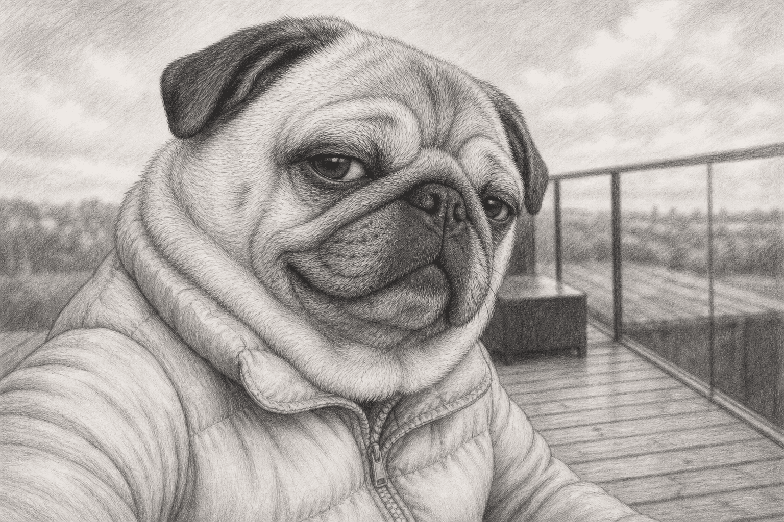Puggsy taking a balcony selfie, take three.