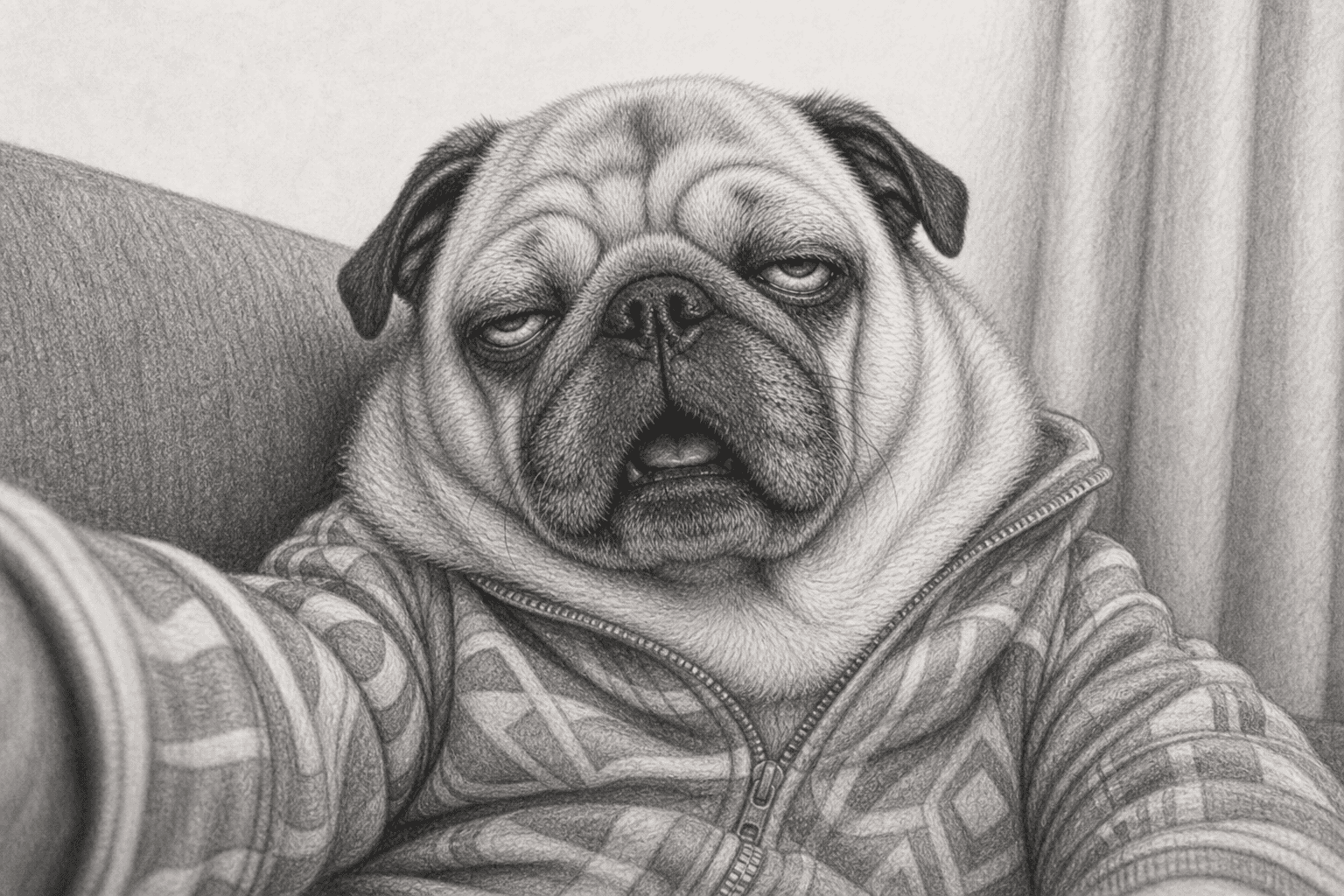 Puggsy melting into the couch, take four.