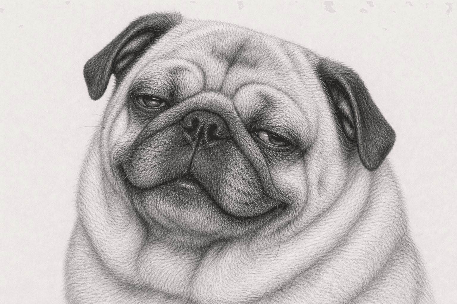 Puggsy mellow, three-quarter view.