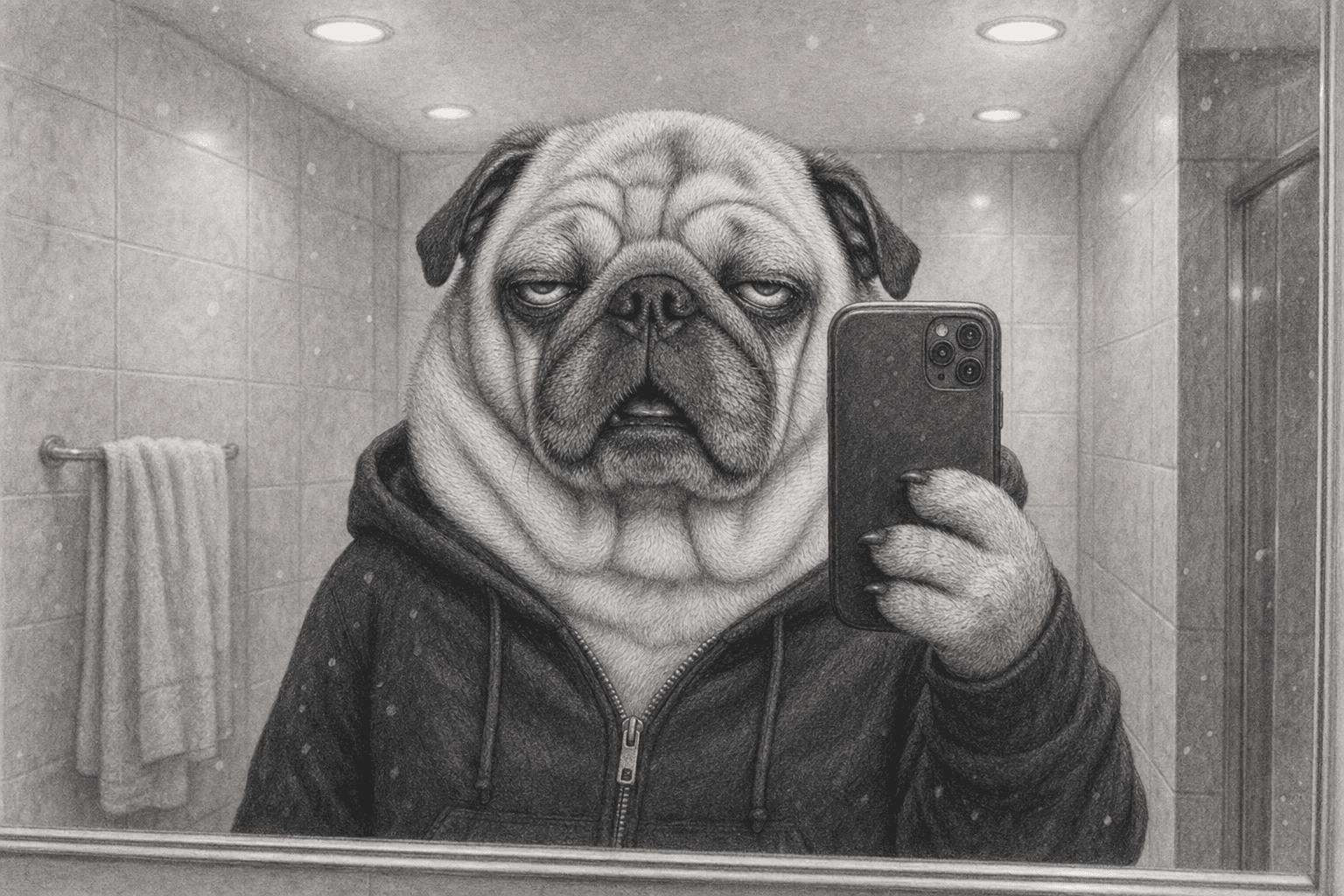 Puggsy meeting himself in the mirror, take one.