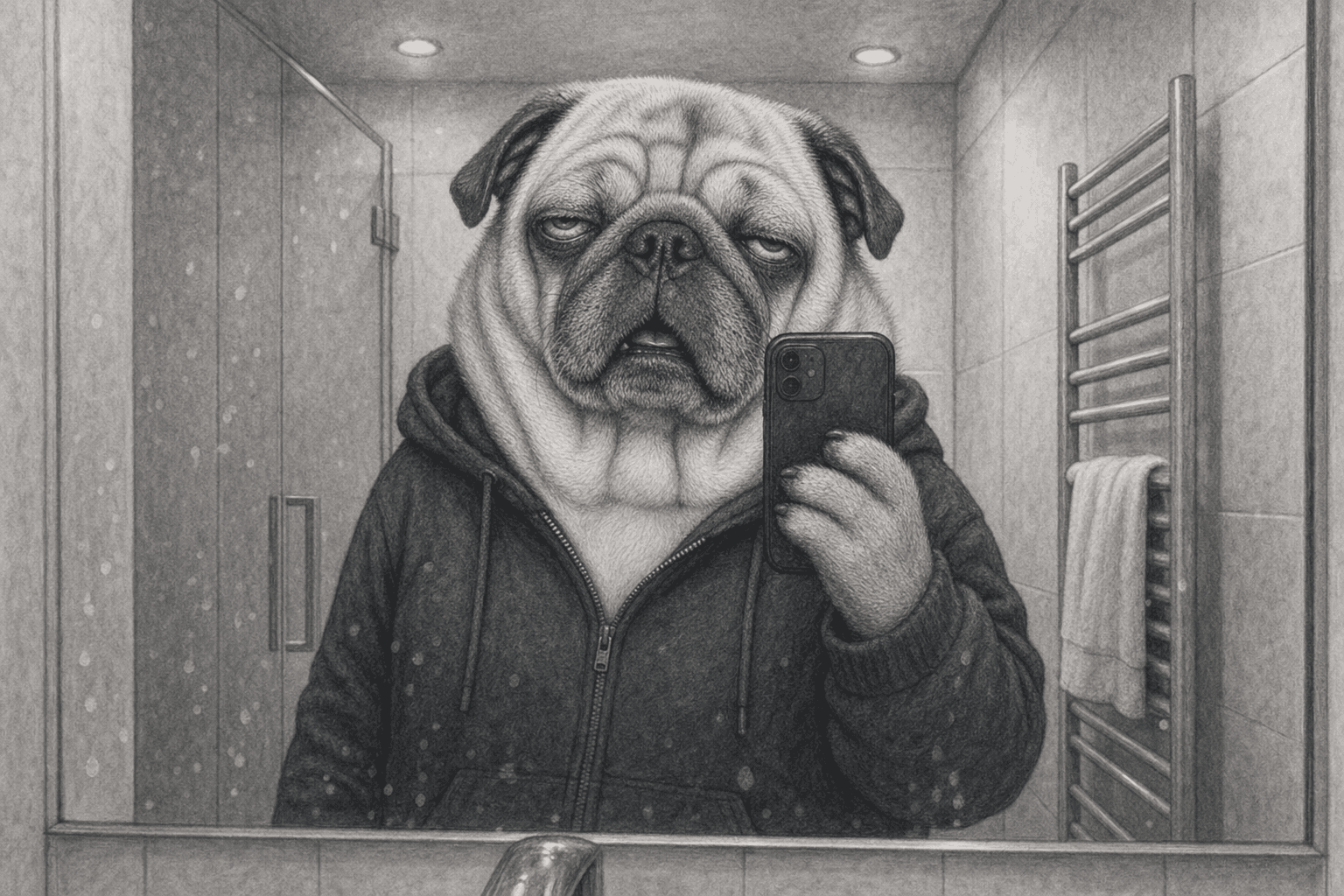 Puggsy meeting himself in the mirror, take four.