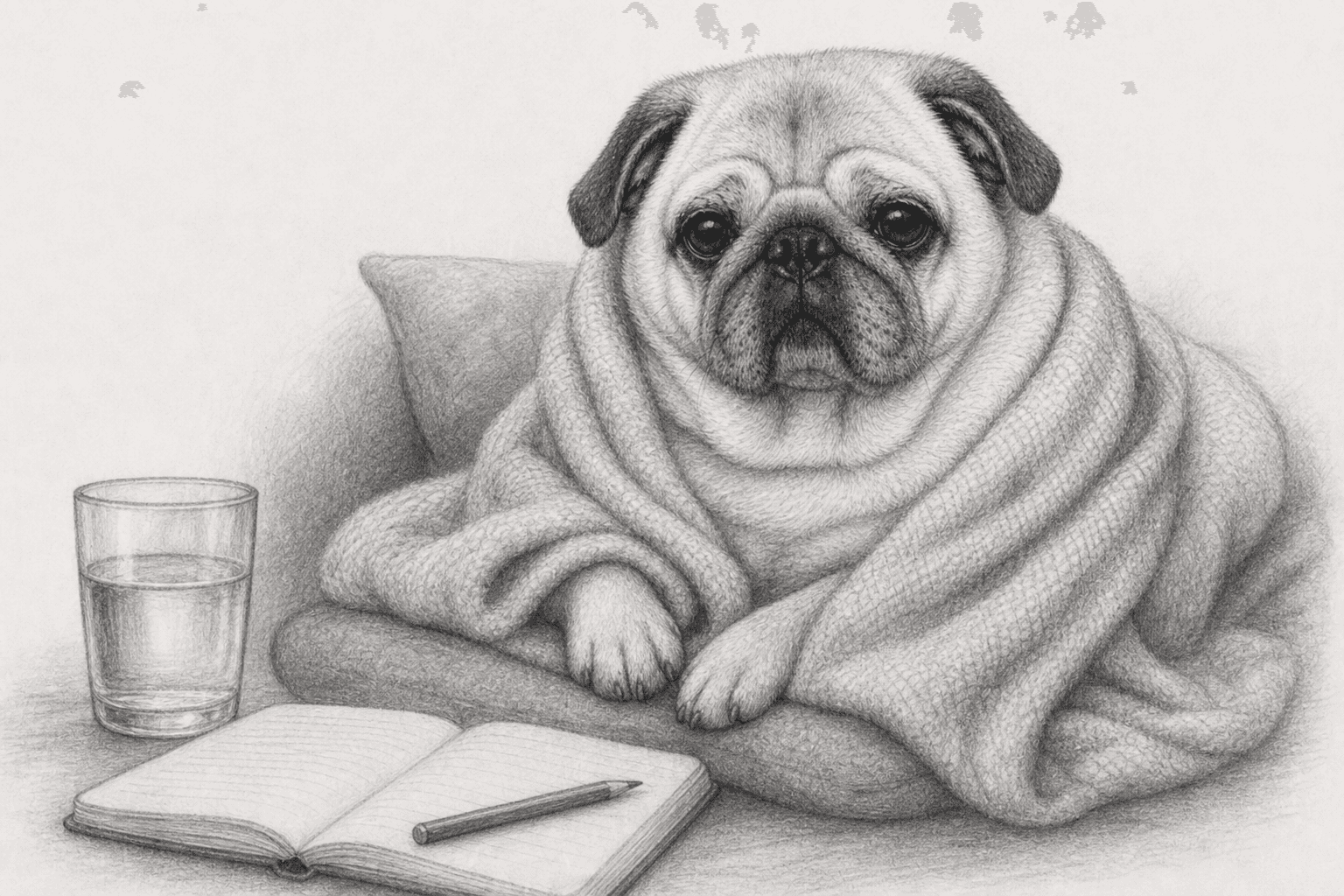 Puggsy on a calmer day, recovering.